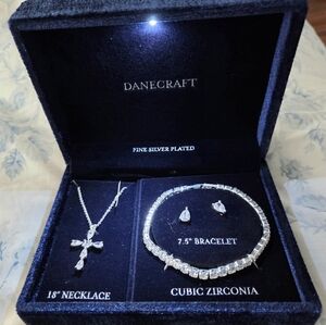 Danecraft Silver Plated Cubic Zirconia Necklace, Bracelet And Earring Set